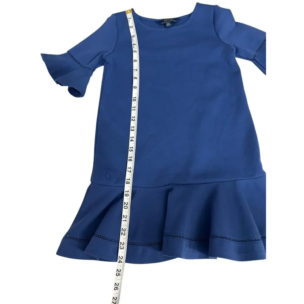 Polo Ralph Lauren Dress Girls Size 6X Blue Drop Waist Bell Sleeve Boho Casual